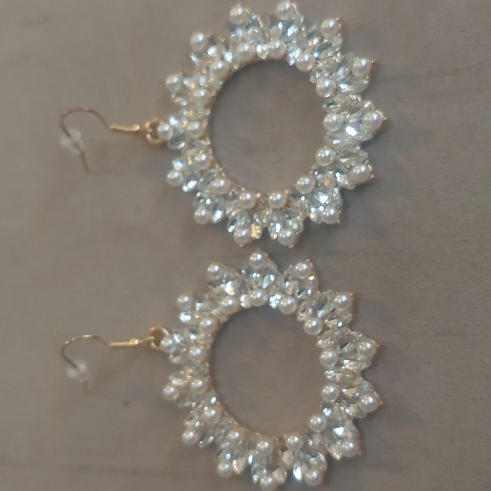 Pearl and rhinestone front facing hoops